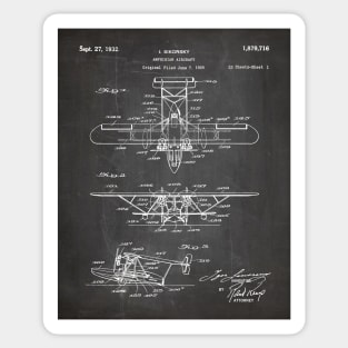 Seaplane Patent - Biwing Seaplane Art - Black Chalkboard Sticker